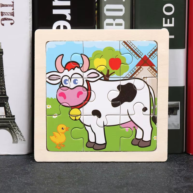 9Pcs Small Size Wooden Puzzle Montessori Toys for Baby Jigsaw 3D Puzzle Board Game Educational Toys for Children Gift