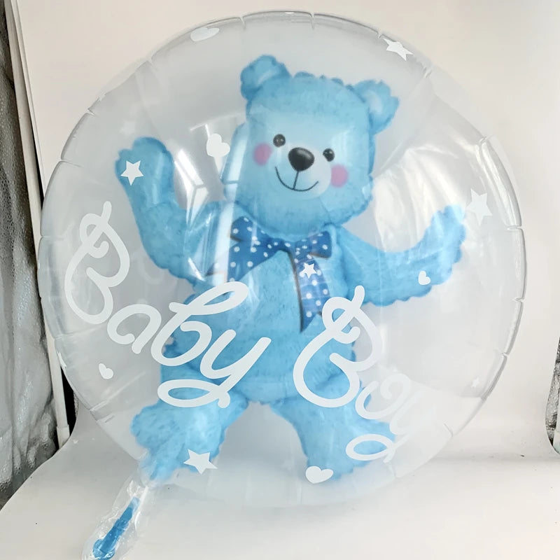 4D Transparent Baby Girl/Boy Bear Bubble Ball Birthday Party Blue/Pink Balloon Baby Shower Gender Reveal Decor DIY Gift Supplies