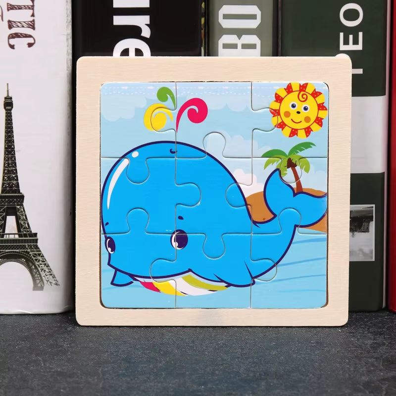 9Pcs Small Size Wooden Puzzle Montessori Toys for Baby Jigsaw 3D Puzzle Board Game Educational Toys for Children Gift