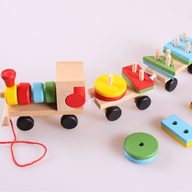 Wooden Train Three-Section Tractor Toy Children'S Intelligence Puzzle Toys Educational Toys
