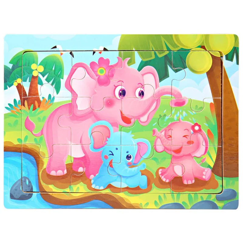 New 30 Pieces Wooden 3D Puzzles Cartoon Animal Jigsaw Puzzle Board Game Preschool Montessori Educational Toys for Children