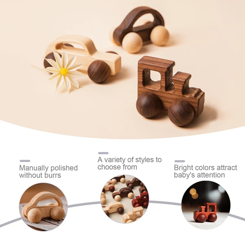 1Pcs Baby Wooden Toys Beech Wood Van Blocks Cartoon Car Montessori Educational Toys Boy Girl Baby 0-12 Months Toys Newborn Gifts