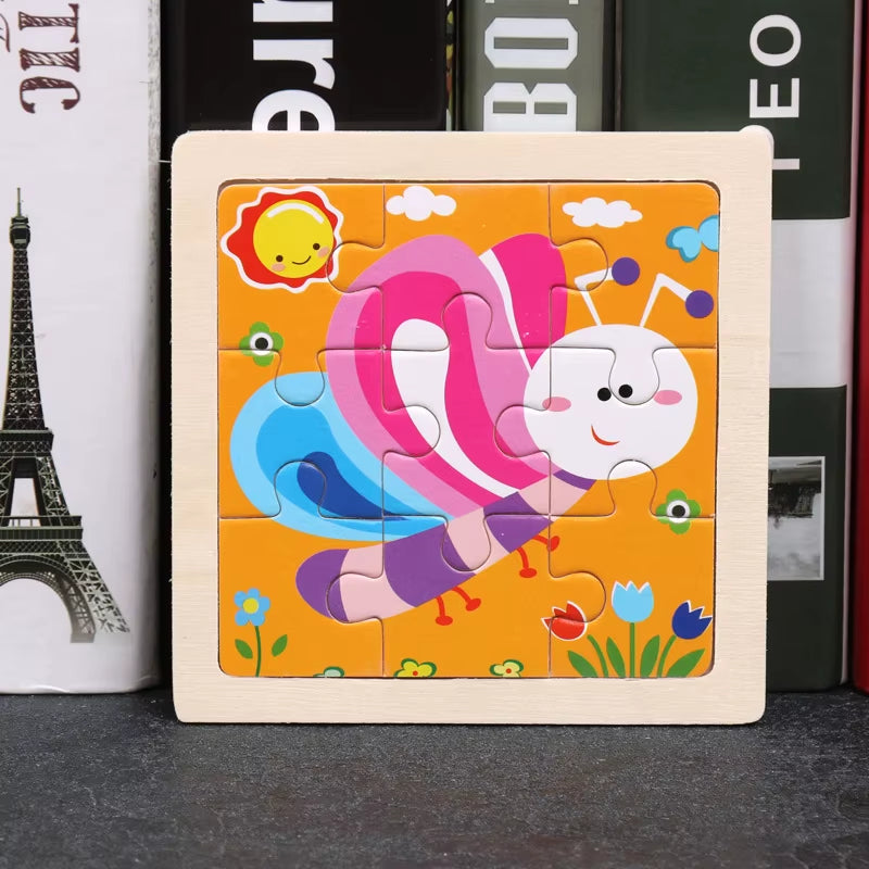 9Pcs Small Size Wooden Puzzle Montessori Toys for Baby Jigsaw 3D Puzzle Board Game Educational Toys for Children Gift