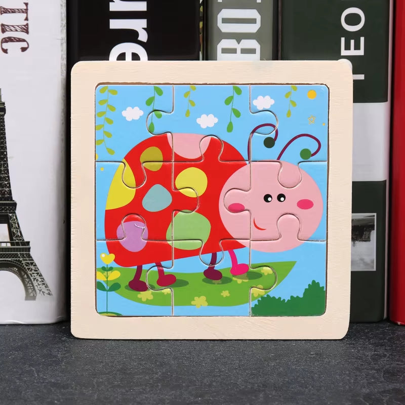 9Pcs Small Size Wooden Puzzle Montessori Toys for Baby Jigsaw 3D Puzzle Board Game Educational Toys for Children Gift