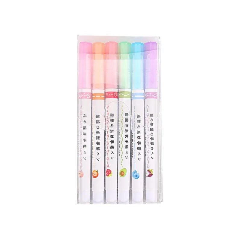6Pcs/Set Kawaii Flowers Line Shaped Highlighter Pens Roller Tip Curve Liner Marker for Writing Journaling Drawing Stationery
