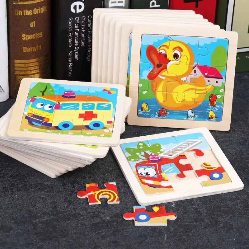 9Pcs Small Size Wooden Puzzle Montessori Toys for Baby Jigsaw 3D Puzzle Board Game Educational Toys for Children Gift