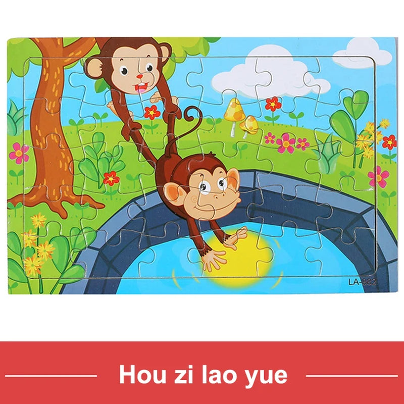 New 30 Pieces Wooden 3D Puzzles Cartoon Animal Jigsaw Puzzle Board Game Preschool Montessori Educational Toys for Children