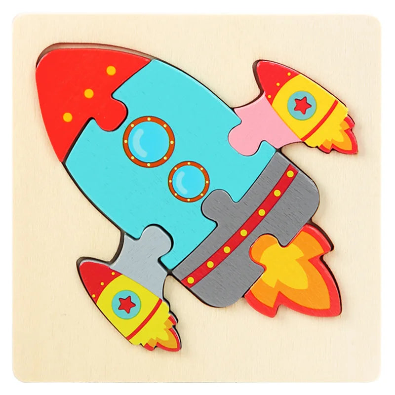 Montessori Toys 3D Puzzle Cartoon Animals Vehicle Cognitive Jigsaw Puzzle Wooden Toys for Children Baby Puzzle Game Gift