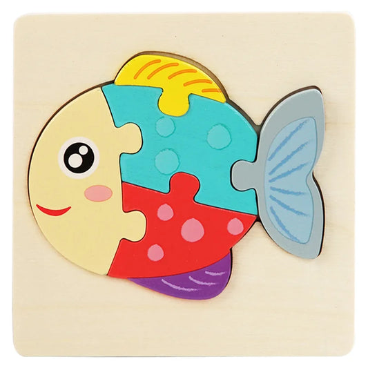 Montessori Toys 3D Puzzle Cartoon Animals Vehicle Cognitive Jigsaw Puzzle Wooden Toys for Children Baby Puzzle Game Gift