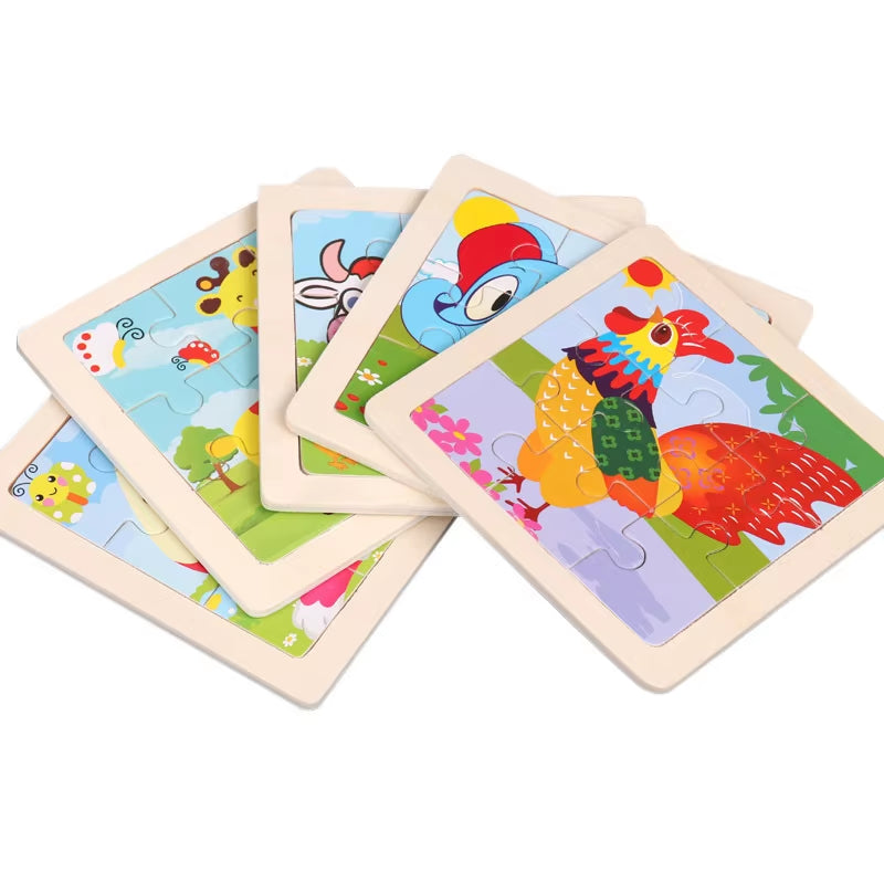 9Pcs Small Size Wooden Puzzle Montessori Toys for Baby Jigsaw 3D Puzzle Board Game Educational Toys for Children Gift