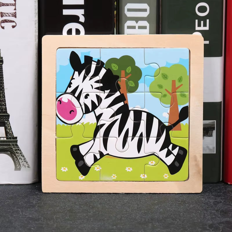 9Pcs Small Size Wooden Puzzle Montessori Toys for Baby Jigsaw 3D Puzzle Board Game Educational Toys for Children Gift