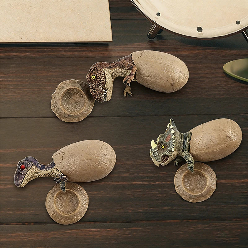 3PCS Hatching Dinosaur Eggs Tyrannosaurus Rex Triceratops Raptor Figurine Set Animal Collectible Decor Mini Model Toys Kids Gift