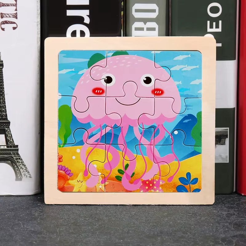 9Pcs Small Size Wooden Puzzle Montessori Toys for Baby Jigsaw 3D Puzzle Board Game Educational Toys for Children Gift
