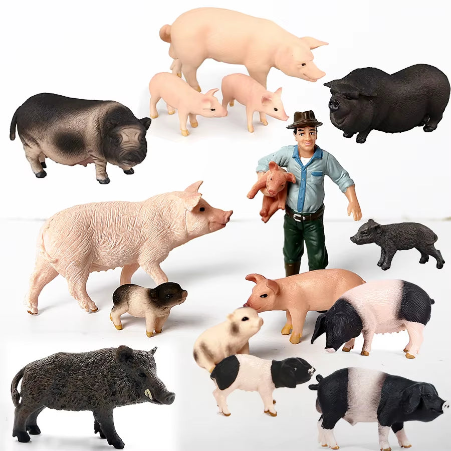 Simulated Wild Boar Pig Model Farm Animal Pig Family Set Figurines Action Figure Educational Toys for Kids Home Decor