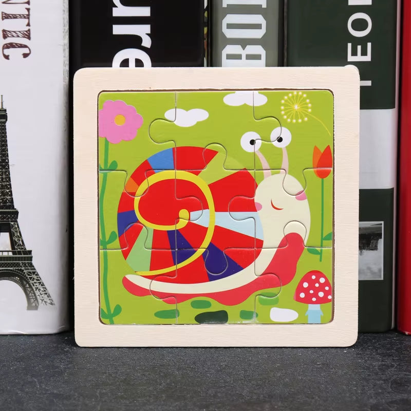9Pcs Small Size Wooden Puzzle Montessori Toys for Baby Jigsaw 3D Puzzle Board Game Educational Toys for Children Gift