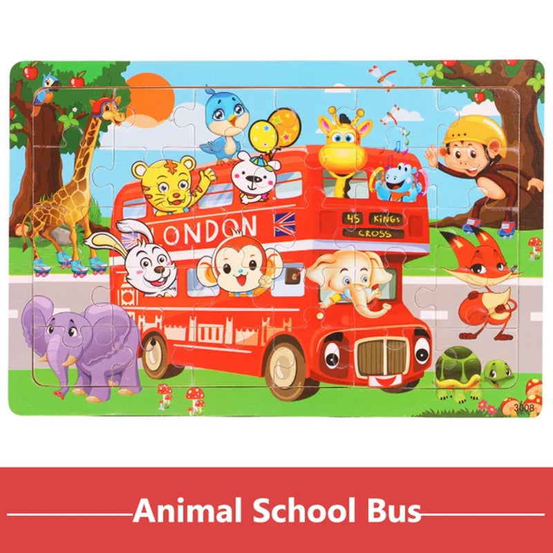 New 30 Pieces Wooden 3D Puzzles Cartoon Animal Jigsaw Puzzle Board Game Preschool Montessori Educational Toys for Children