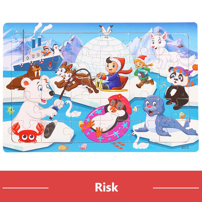 New 30 Pieces Wooden 3D Puzzles Cartoon Animal Jigsaw Puzzle Board Game Preschool Montessori Educational Toys for Children