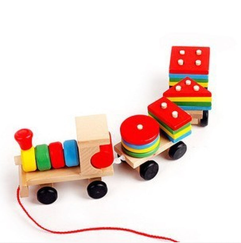 Wooden Train Three-Section Tractor Toy Children'S Intelligence Puzzle Toys Educational Toys