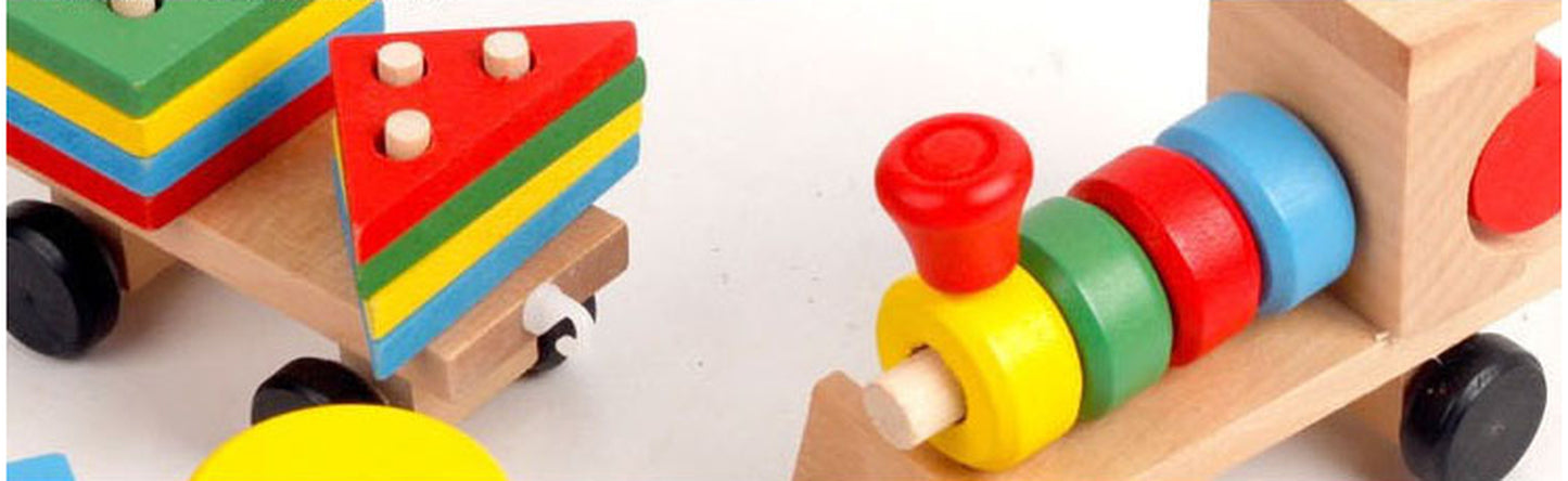 Wooden Train Three-Section Tractor Toy Children'S Intelligence Puzzle Toys Educational Toys