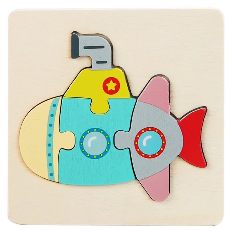 Montessori Toys 3D Puzzle Cartoon Animals Vehicle Cognitive Jigsaw Puzzle Wooden Toys for Children Baby Puzzle Game Gift