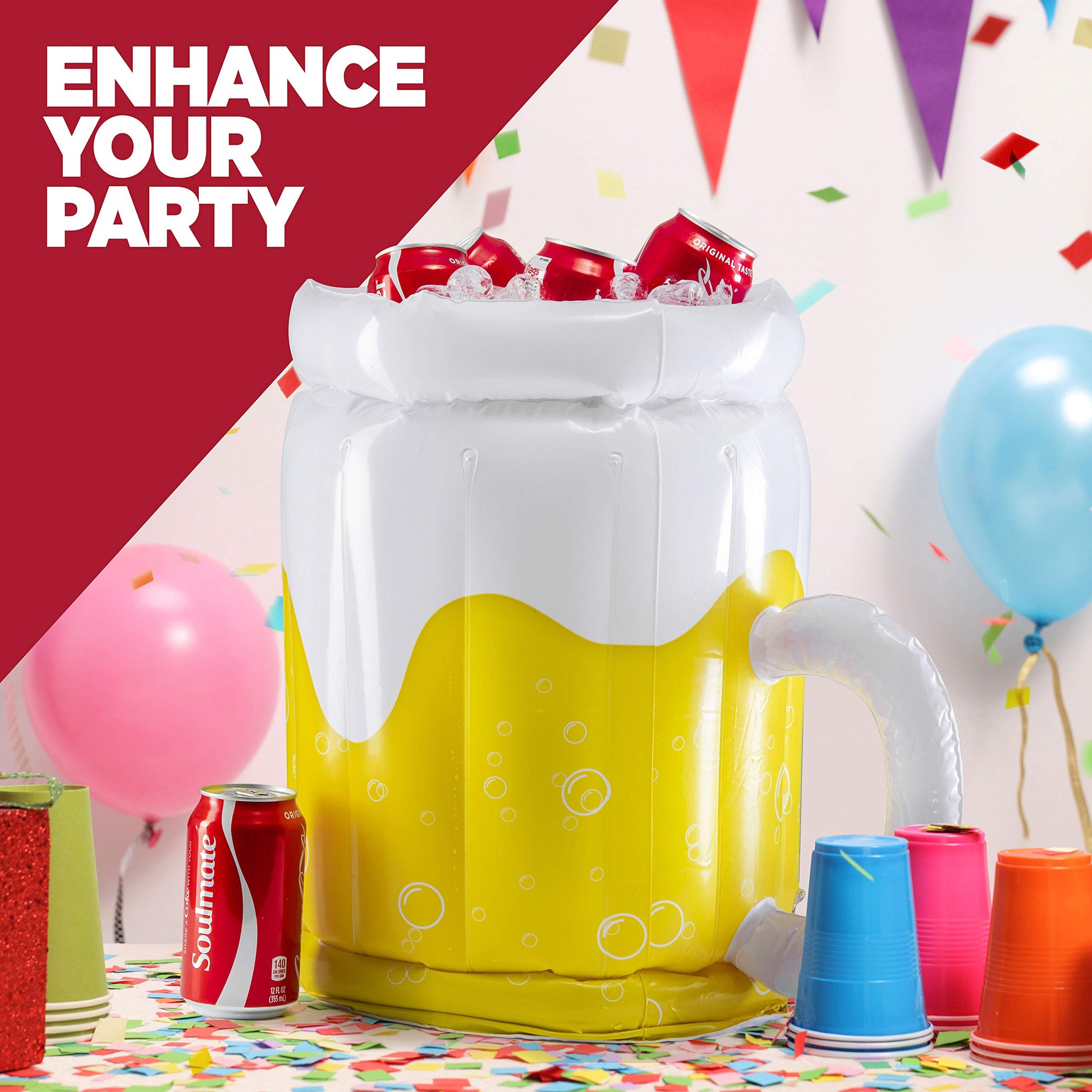 Large Inflatable Beer Mug Cooler Pool Float Drink Cooler for Adults Parties 2 In1 Drink Floatie and Party Supplies Great Toy for Beach Pool and Jacuzzi
