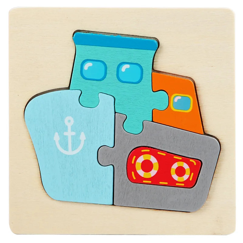 Montessori Toys 3D Puzzle Cartoon Animals Vehicle Cognitive Jigsaw Puzzle Wooden Toys for Children Baby Puzzle Game Gift