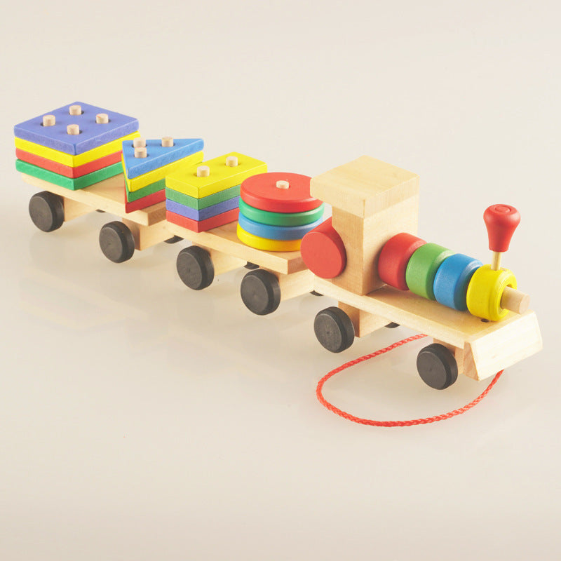 Wooden Train Three-Section Tractor Toy Children'S Intelligence Puzzle Toys Educational Toys