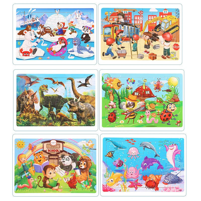 New 30 Pieces Wooden 3D Puzzles Cartoon Animal Jigsaw Puzzle Board Game Preschool Montessori Educational Toys for Children