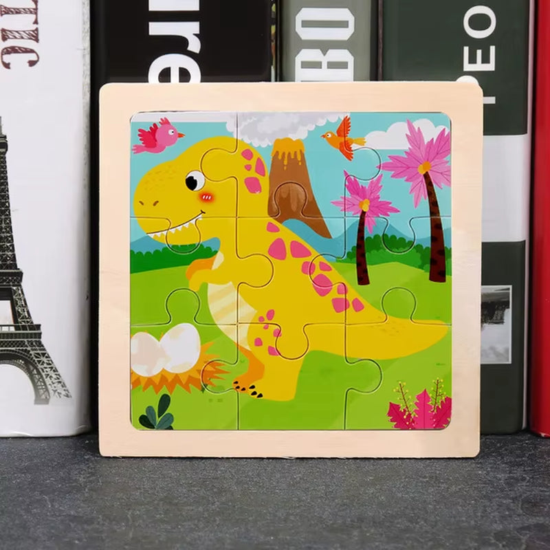 9Pcs Small Size Wooden Puzzle Montessori Toys for Baby Jigsaw 3D Puzzle Board Game Educational Toys for Children Gift