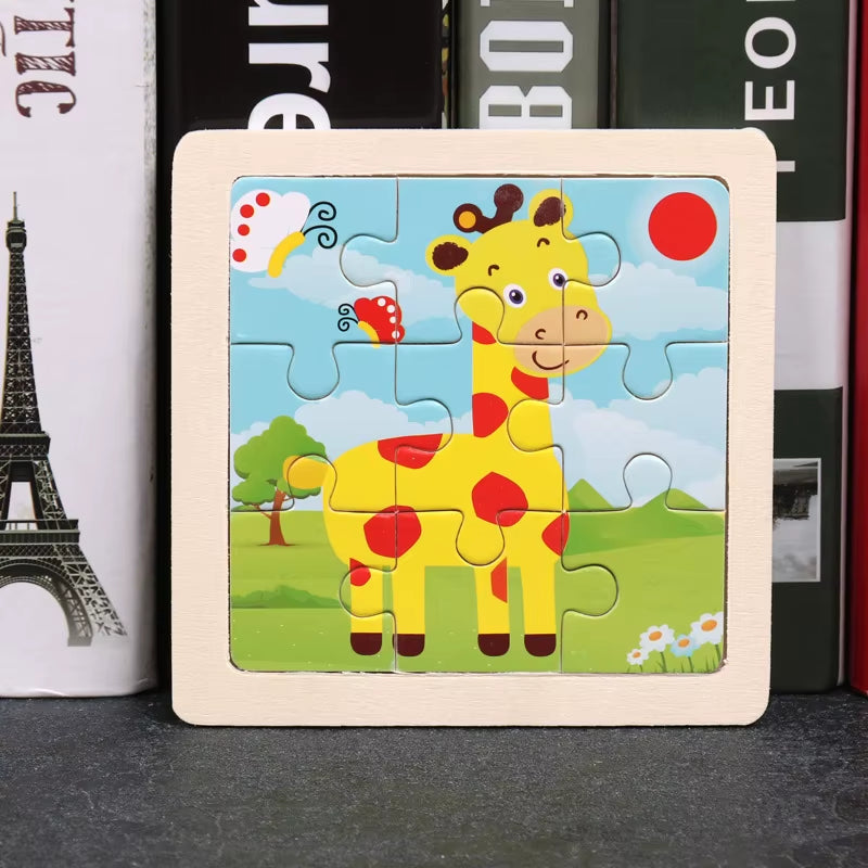9Pcs Small Size Wooden Puzzle Montessori Toys for Baby Jigsaw 3D Puzzle Board Game Educational Toys for Children Gift