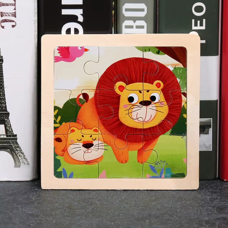 9Pcs Small Size Wooden Puzzle Montessori Toys for Baby Jigsaw 3D Puzzle Board Game Educational Toys for Children Gift