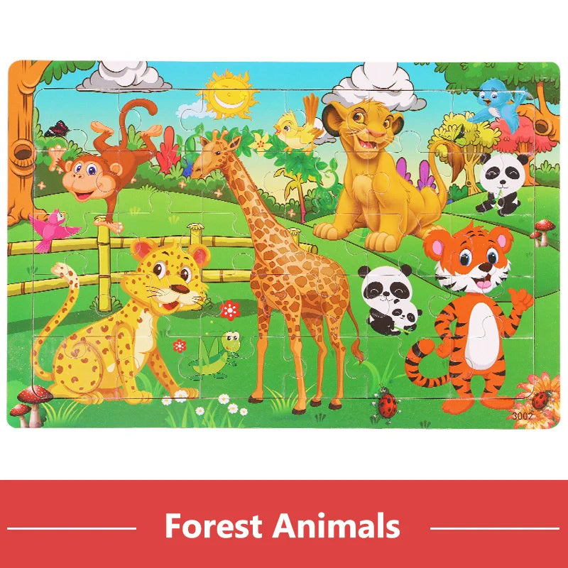 New 30 Pieces Wooden 3D Puzzles Cartoon Animal Jigsaw Puzzle Board Game Preschool Montessori Educational Toys for Children