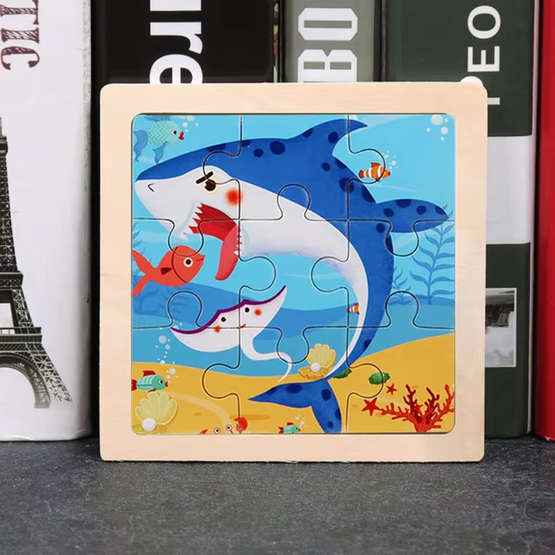 9Pcs Small Size Wooden Puzzle Montessori Toys for Baby Jigsaw 3D Puzzle Board Game Educational Toys for Children Gift