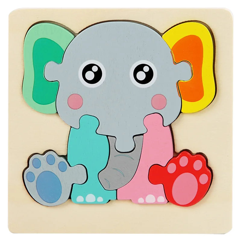Montessori Toys 3D Puzzle Cartoon Animals Vehicle Cognitive Jigsaw Puzzle Wooden Toys for Children Baby Puzzle Game Gift
