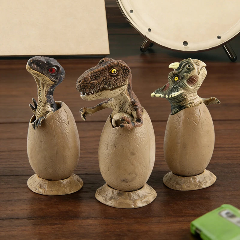 3PCS Hatching Dinosaur Eggs Tyrannosaurus Rex Triceratops Raptor Figurine Set Animal Collectible Decor Mini Model Toys Kids Gift