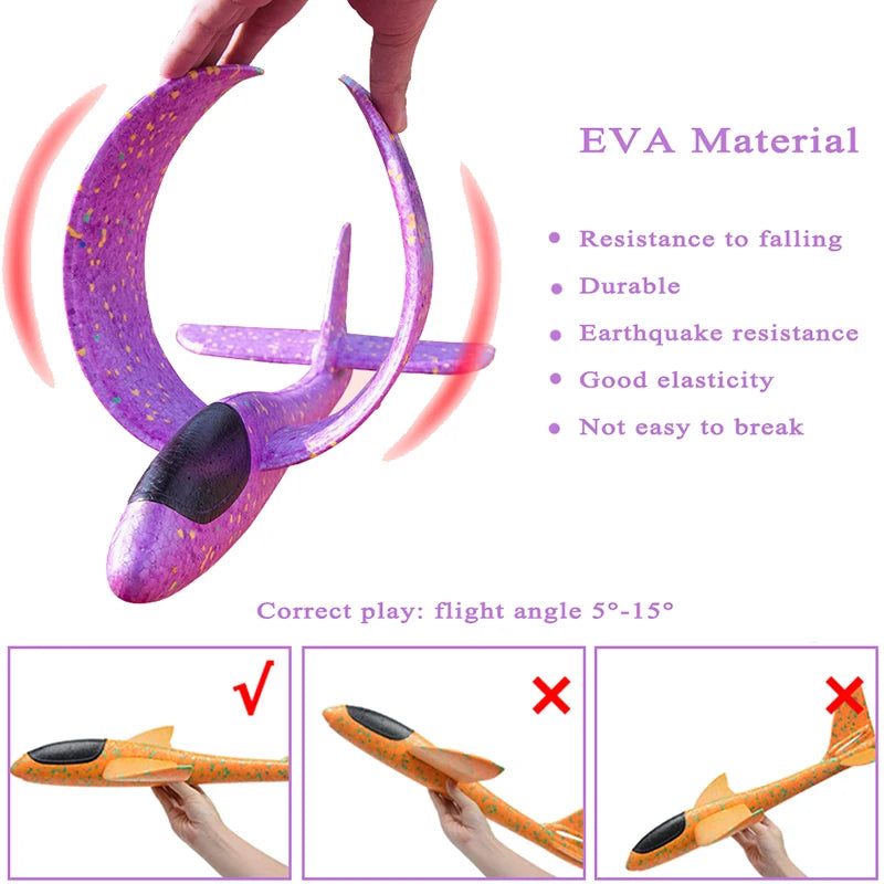 48Cm Large EVA Foam Aircraft Toy Hand Throw Flight Glider Aircraft Airplane DIY Model Toy Throwing Roundabout Airplane Kid Gifts