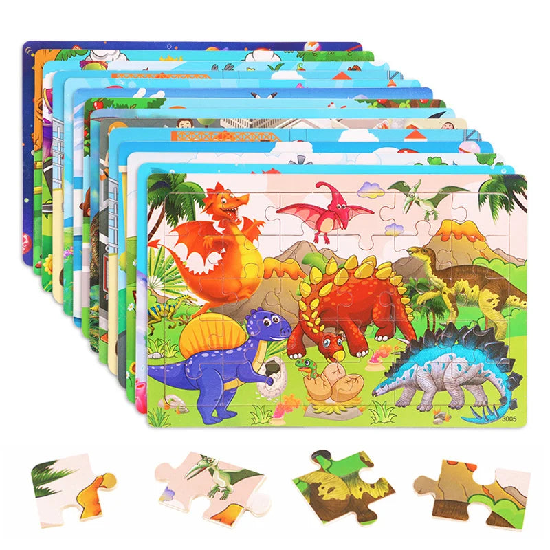 New 30 Pieces Wooden 3D Puzzles Cartoon Animal Jigsaw Puzzle Board Game Preschool Montessori Educational Toys for Children