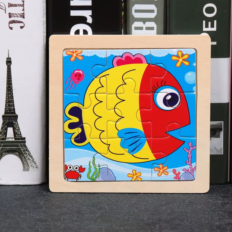 9Pcs Small Size Wooden Puzzle Montessori Toys for Baby Jigsaw 3D Puzzle Board Game Educational Toys for Children Gift