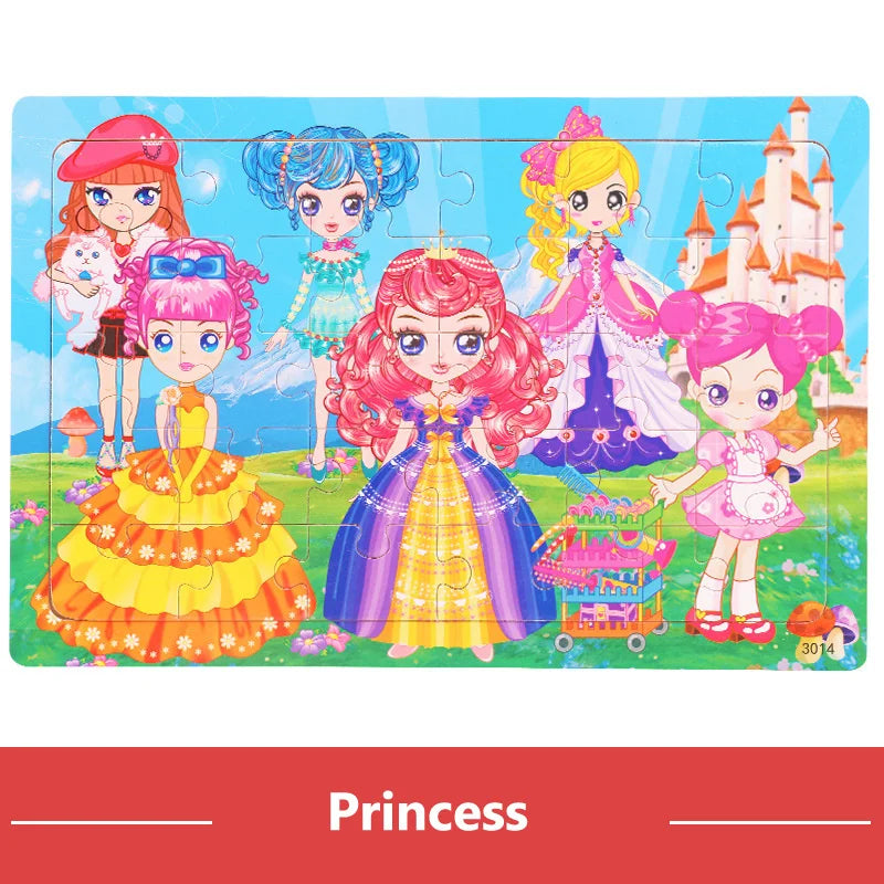 New 30 Pieces Wooden 3D Puzzles Cartoon Animal Jigsaw Puzzle Board Game Preschool Montessori Educational Toys for Children