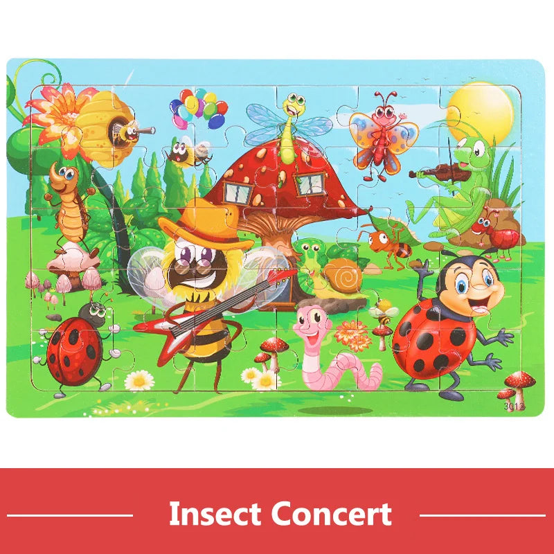 New 30 Pieces Wooden 3D Puzzles Cartoon Animal Jigsaw Puzzle Board Game Preschool Montessori Educational Toys for Children