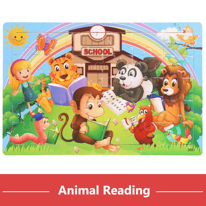 New 30 Pieces Wooden 3D Puzzles Cartoon Animal Jigsaw Puzzle Board Game Preschool Montessori Educational Toys for Children