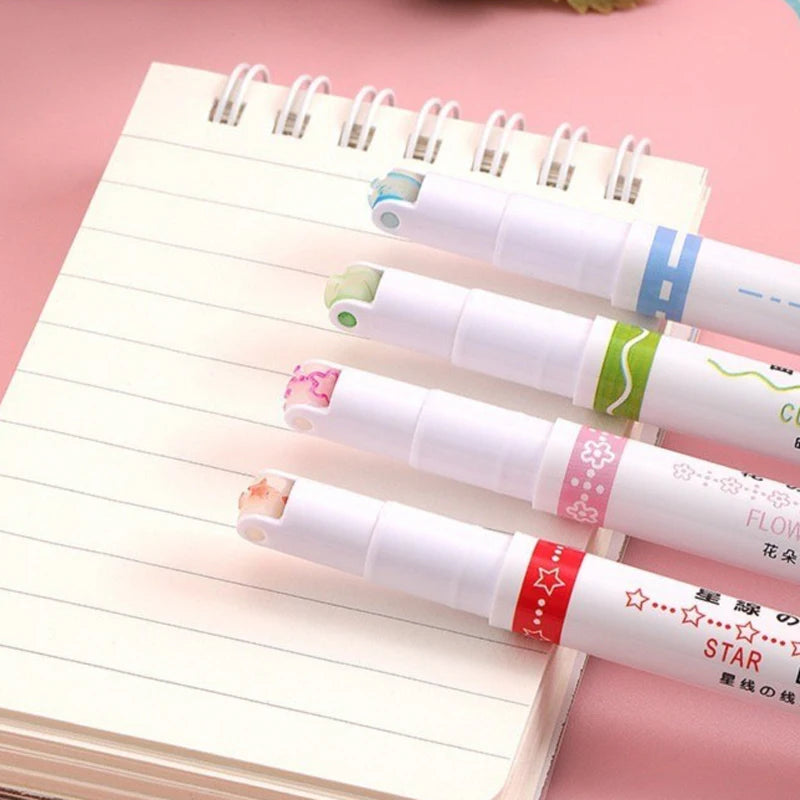 6Pcs/Set Kawaii Flowers Line Shaped Highlighter Pens Roller Tip Curve Liner Marker for Writing Journaling Drawing Stationery