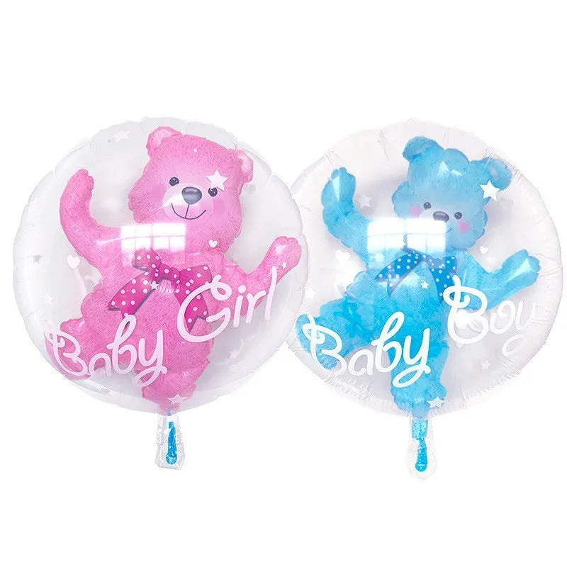 4D Transparent Baby Girl/Boy Bear Bubble Ball Birthday Party Blue/Pink Balloon Baby Shower Gender Reveal Decor DIY Gift Supplies