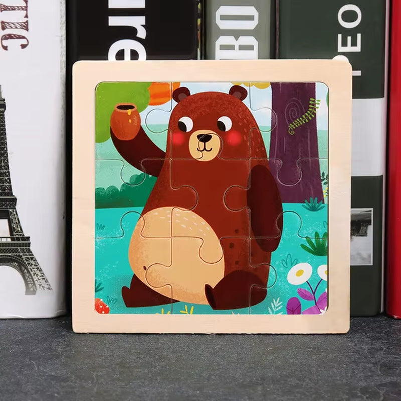 9Pcs Small Size Wooden Puzzle Montessori Toys for Baby Jigsaw 3D Puzzle Board Game Educational Toys for Children Gift