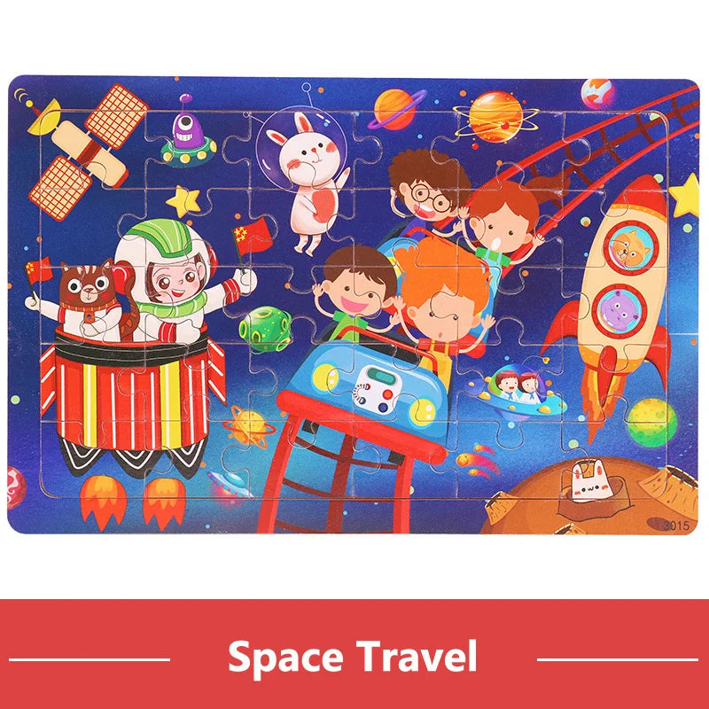 New 30 Pieces Wooden 3D Puzzles Cartoon Animal Jigsaw Puzzle Board Game Preschool Montessori Educational Toys for Children