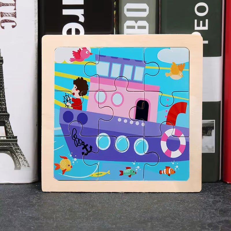 9Pcs Small Size Wooden Puzzle Montessori Toys for Baby Jigsaw 3D Puzzle Board Game Educational Toys for Children Gift