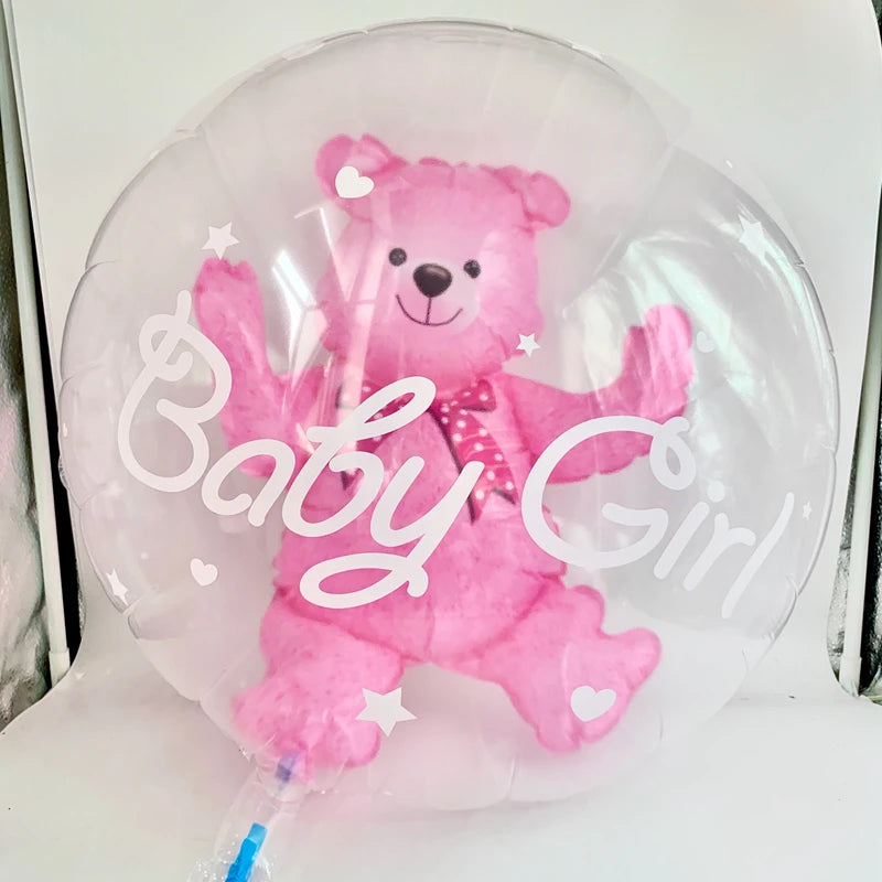 4D Transparent Baby Girl/Boy Bear Bubble Ball Birthday Party Blue/Pink Balloon Baby Shower Gender Reveal Decor DIY Gift Supplies