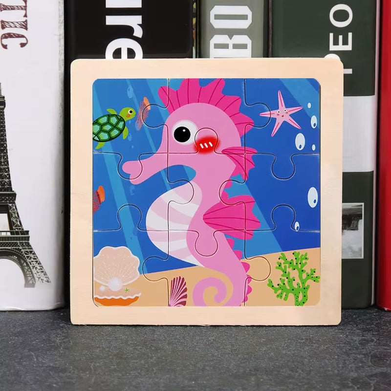 9Pcs Small Size Wooden Puzzle Montessori Toys for Baby Jigsaw 3D Puzzle Board Game Educational Toys for Children Gift