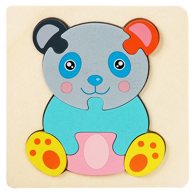 Montessori Toys 3D Puzzle Cartoon Animals Vehicle Cognitive Jigsaw Puzzle Wooden Toys for Children Baby Puzzle Game Gift
