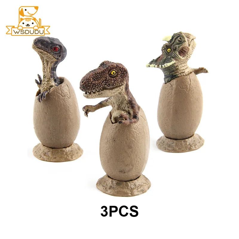 3PCS Hatching Dinosaur Eggs Tyrannosaurus Rex Triceratops Raptor Figurine Set Animal Collectible Decor Mini Model Toys Kids Gift